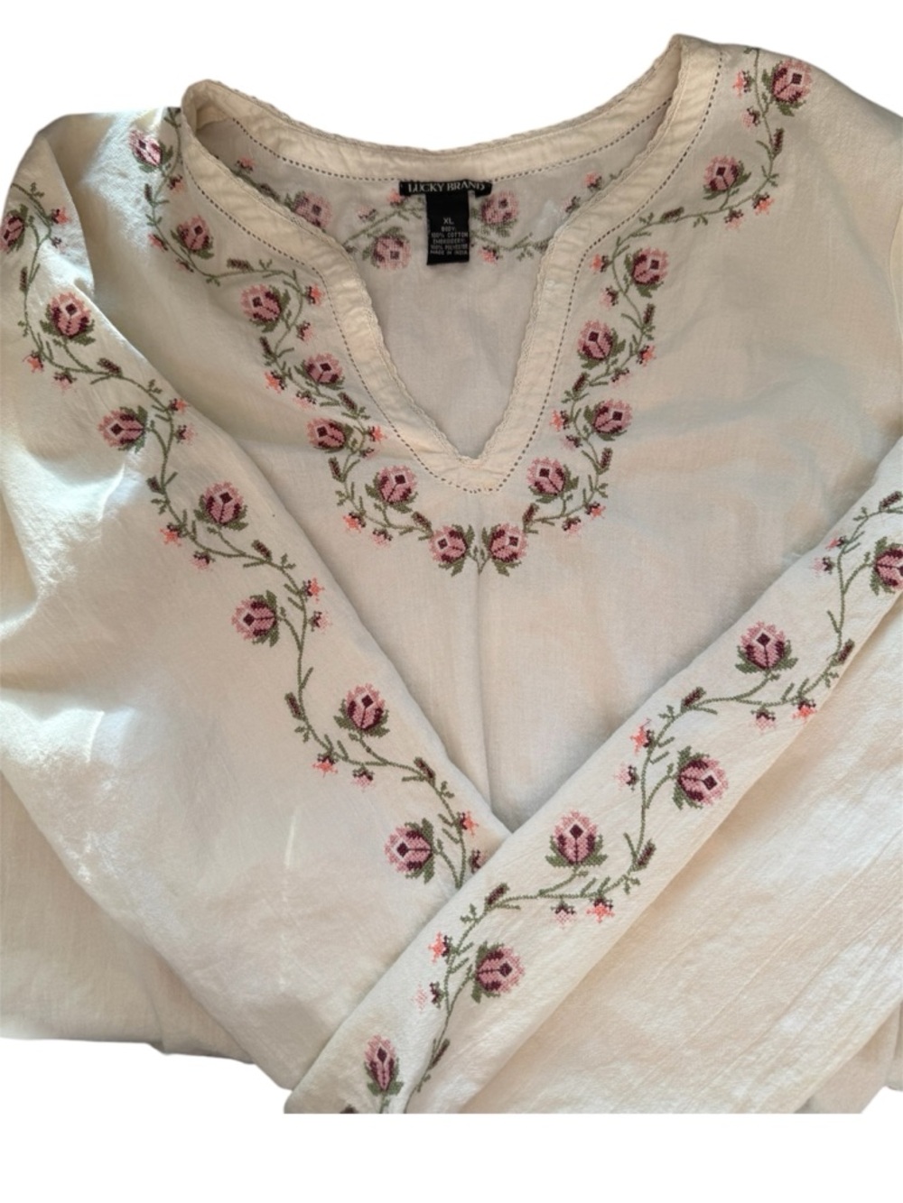 Lucky Brand Women’s Tunic w/Pink Floral Embroidery from Witch’s Estate Sale XL